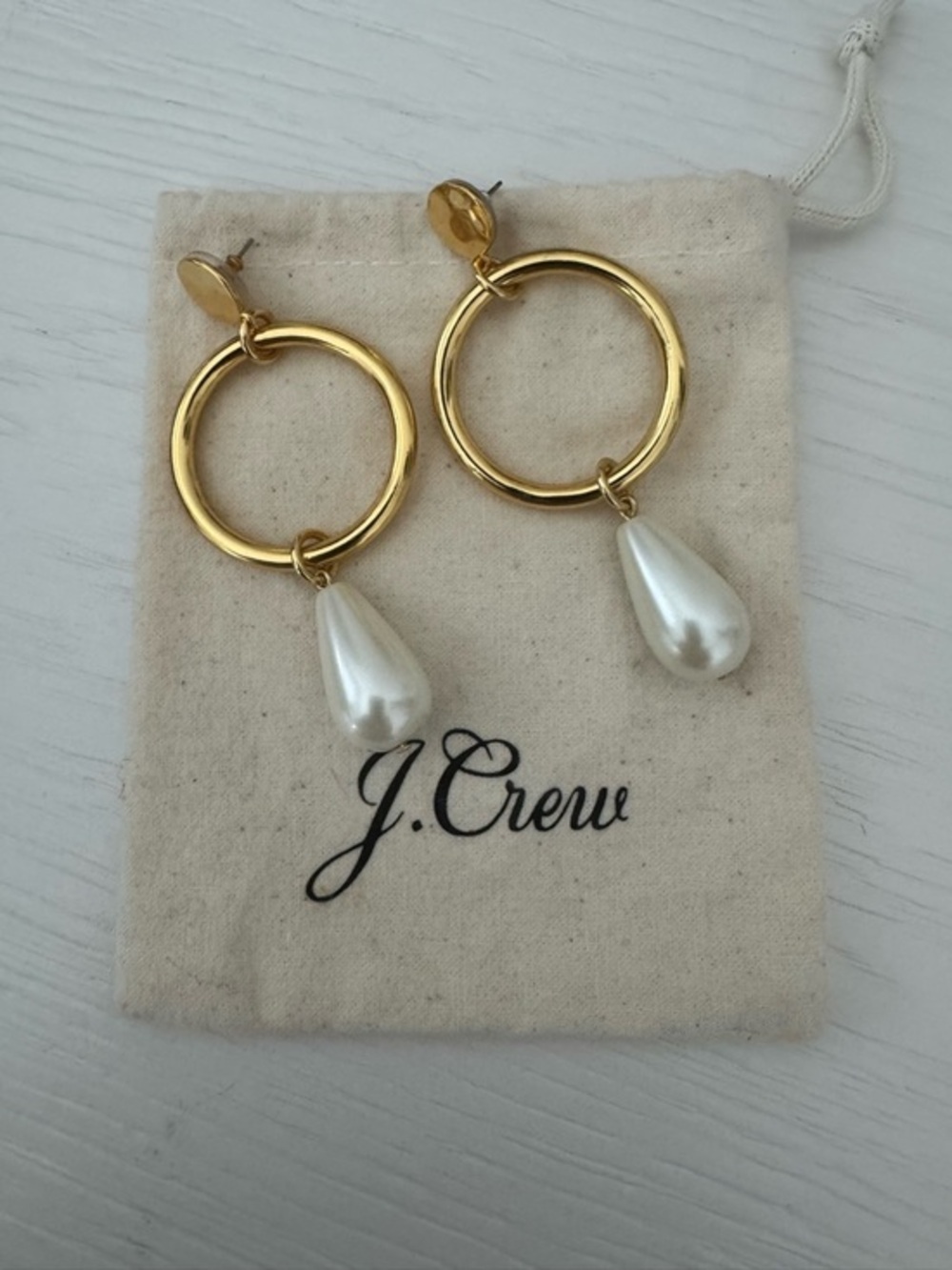 J. Crew Gold Hoop Earrings with Pearl Teardrop Drops